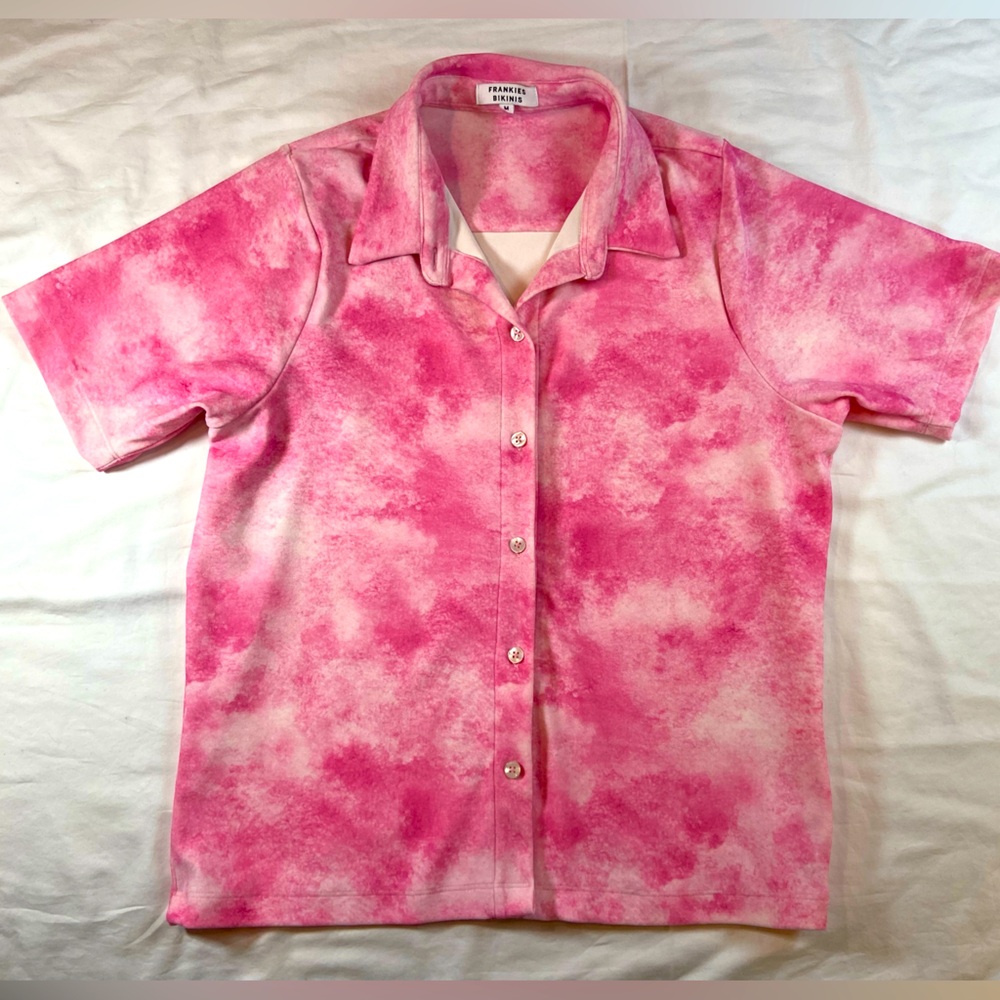 Frankies Bikinis Pink Tie Dye Button Up Shirt Bathing Suit Cover up Size‎ Medium